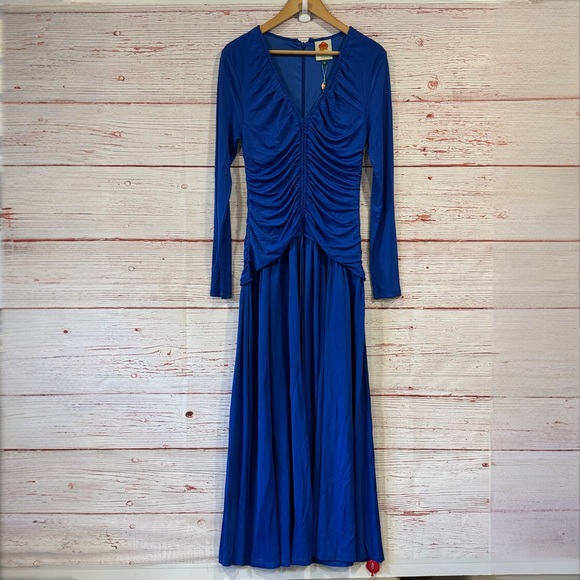 NWT FARM Rio Bright Blue Long Sleeve Midi Dress Sz M - Picture 7 of 16